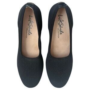 LifeStride Velocity Black Knit Flats Women’s Size 9 Comfort Slip On Shoes